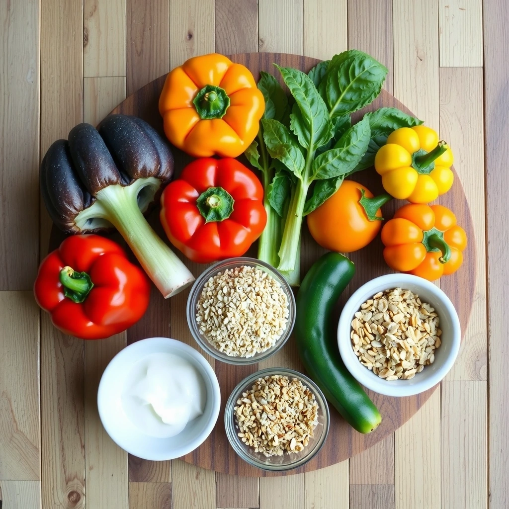 Gesunde frische Zutaten und Mahlzeiten auf einem Holzbrett